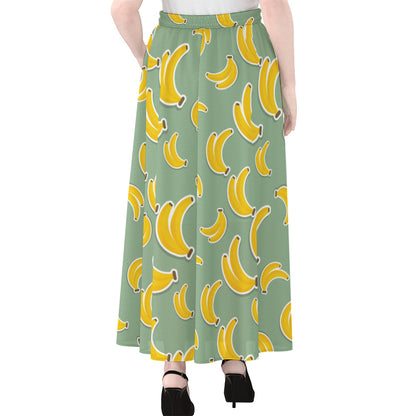 Cute Banana Pattern Print Chiffon Maxi Skirt