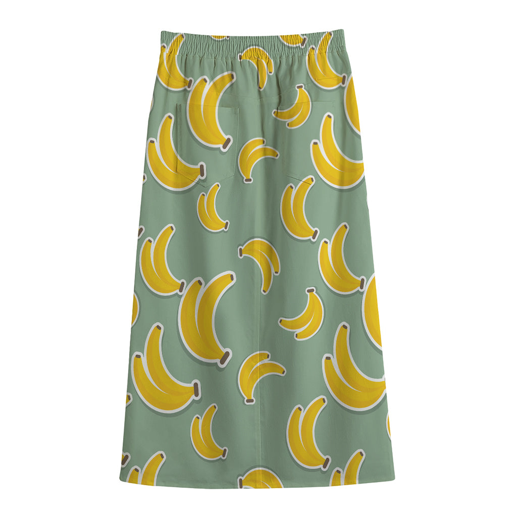 Cute Banana Pattern Print Cotton Front Slit Maxi Skirt