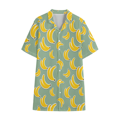 Cute Banana Pattern Print Cotton Hawaiian Shirt