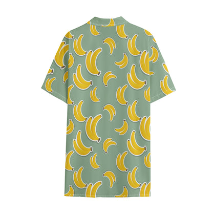 Cute Banana Pattern Print Cotton Hawaiian Shirt