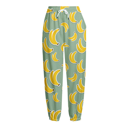 Cute Banana Pattern Print Fleece Lined Knit Pants