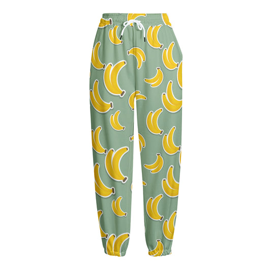 Cute Banana Pattern Print Fleece Lined Knit Pants