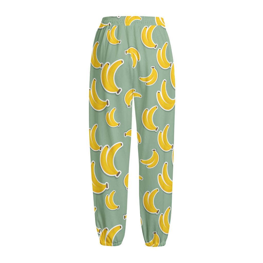 Cute Banana Pattern Print Fleece Lined Knit Pants
