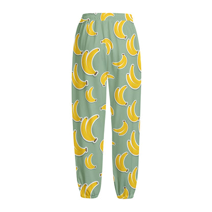 Cute Banana Pattern Print Fleece Lined Knit Pants
