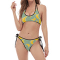 Cute Banana Pattern Print Halter Scoop Tie Side Bikini