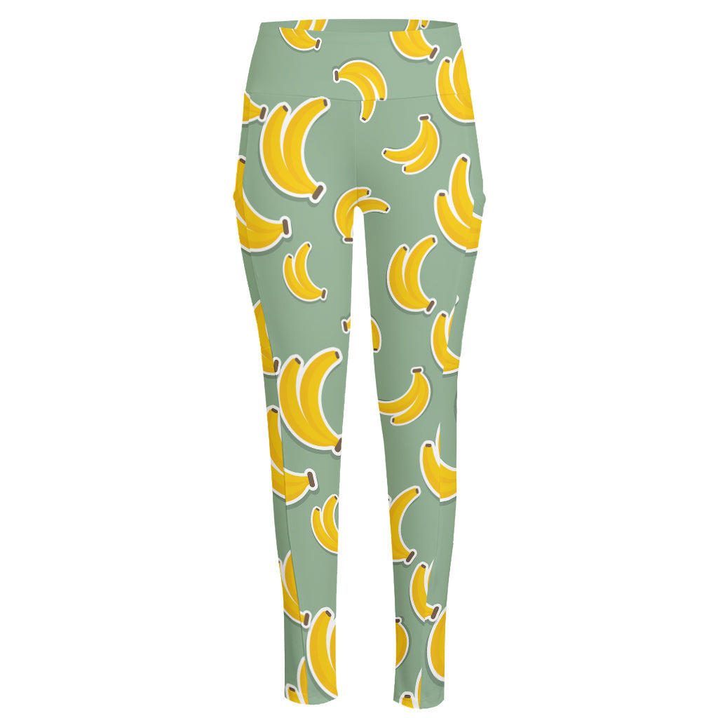 Cute Banana Pattern Print High-Waisted Pocket Leggings