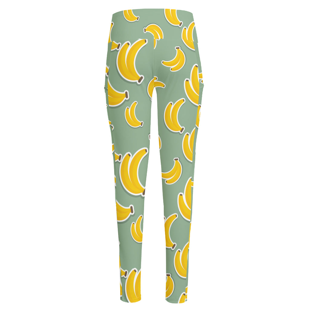 Cute Banana Pattern Print High-Waisted Pocket Leggings