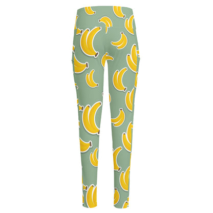 Cute Banana Pattern Print High-Waisted Pocket Leggings