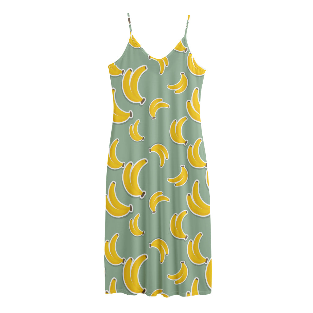 Cute Banana Pattern Print Jersey Midi Cami Dress