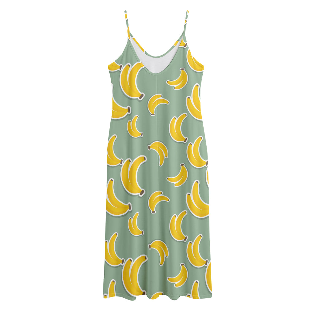 Cute Banana Pattern Print Jersey Midi Cami Dress