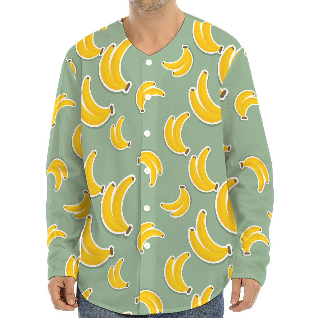 Cute Banana Pattern Print Long Sleeve Baseball Jersey