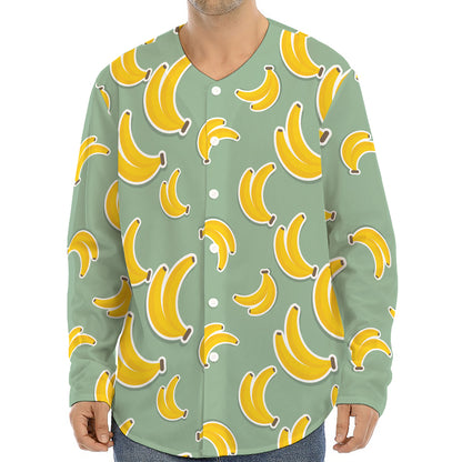 Cute Banana Pattern Print Long Sleeve Baseball Jersey