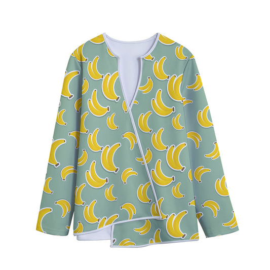 Cute Banana Pattern Print Long Sleeve Short Coat