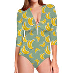 Cute Banana Pattern Print Long Sleeve Swimsuit