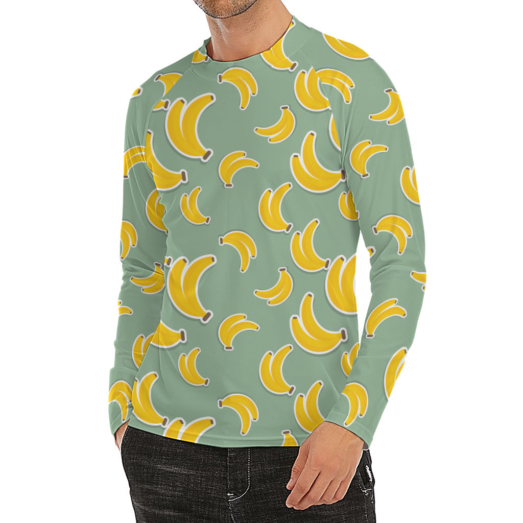 Cute Banana Pattern Print Men's Long Sleeve Rash Guard