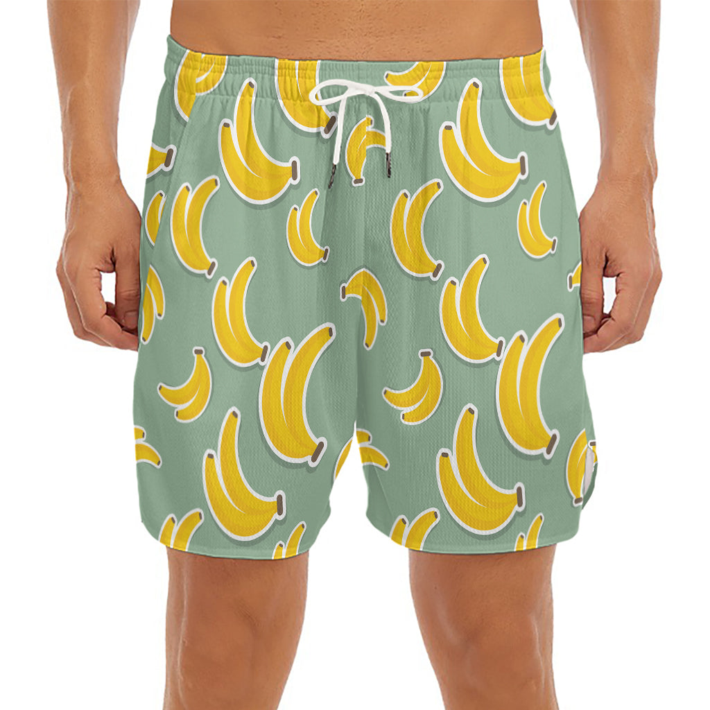 Cute Banana Pattern Print Men's Split Running Shorts
