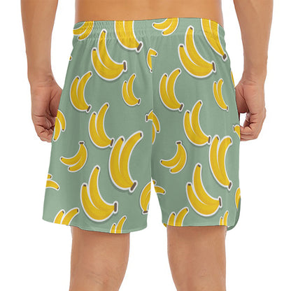 Cute Banana Pattern Print Men's Split Running Shorts