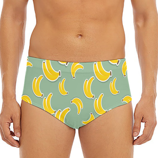 Cute Banana Pattern Print Men's Triangle Swim Briefs