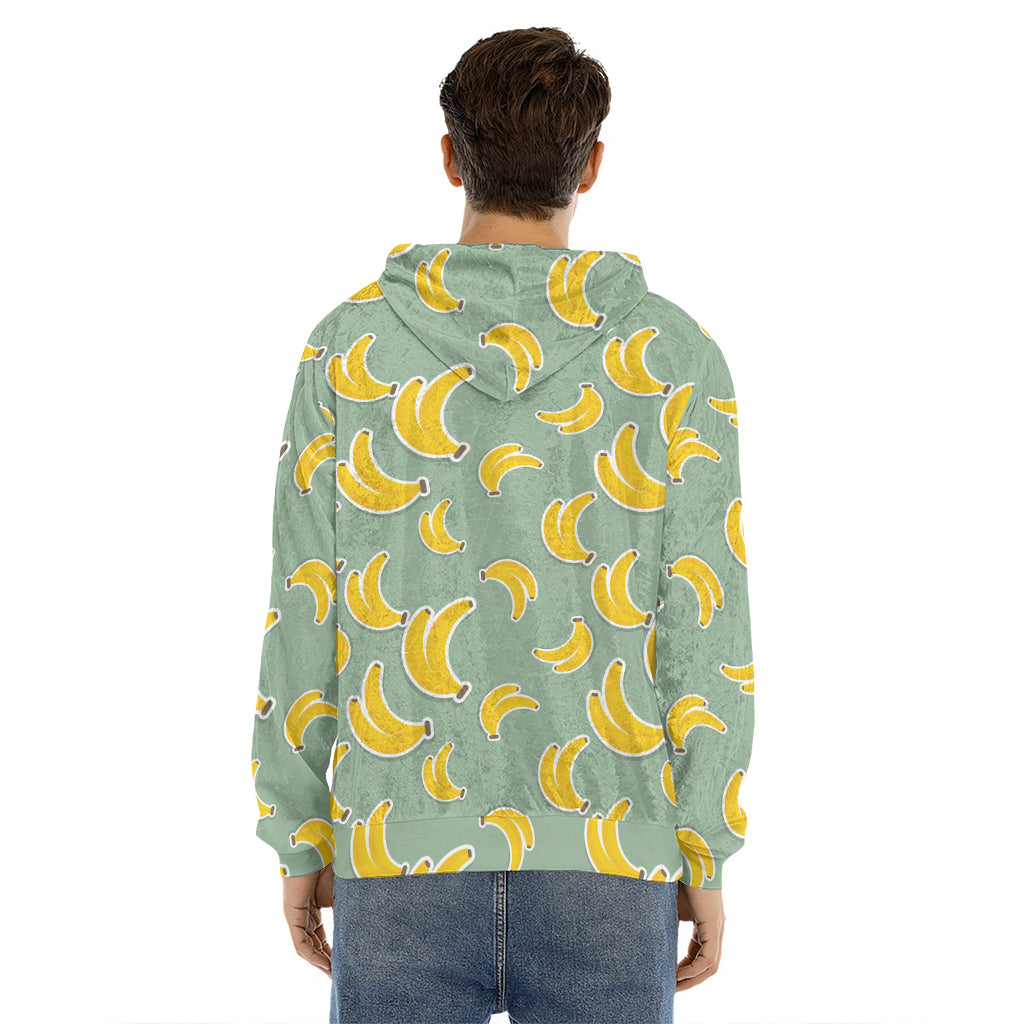 Cute Banana Pattern Print Men's Velvet Pullover Hoodie