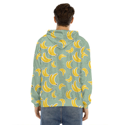 Cute Banana Pattern Print Men's Velvet Pullover Hoodie