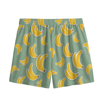 Cute Banana Pattern Print Mesh Shorts