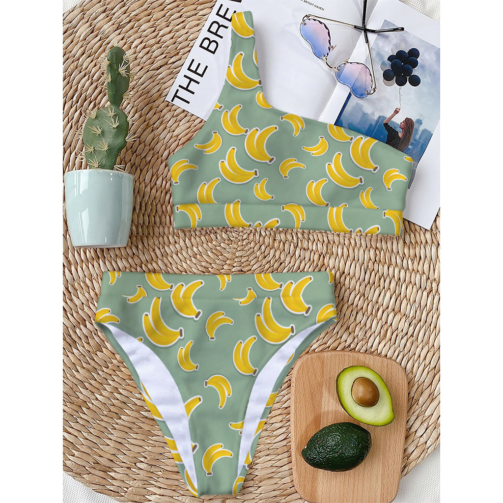 Cute Banana Pattern Print One Shoulder Bikini Top