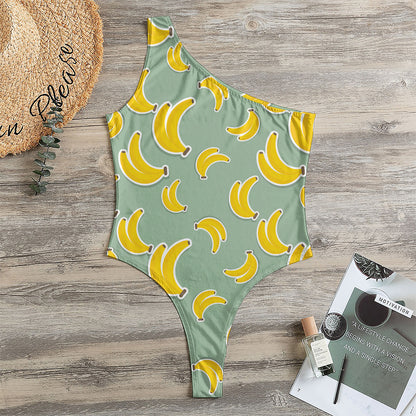 Cute Banana Pattern Print One Shoulder Bodysuit