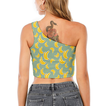 Cute Banana Pattern Print One Shoulder Crop Top
