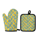 Cute Banana Pattern Print Oven Mitt And Pot Holder Set