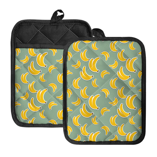 Cute Banana Pattern Print Pot Holders With Pocket