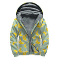 Cute Banana Pattern Print Sherpa Lined Zip Up Hoodie