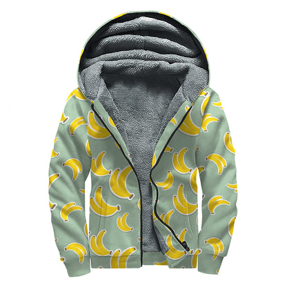 Cute Banana Pattern Print Sherpa Lined Zip Up Hoodie