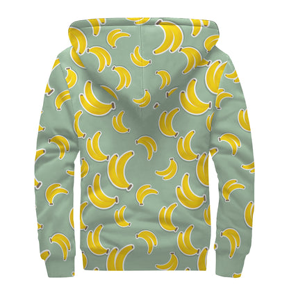 Cute Banana Pattern Print Sherpa Lined Zip Up Hoodie