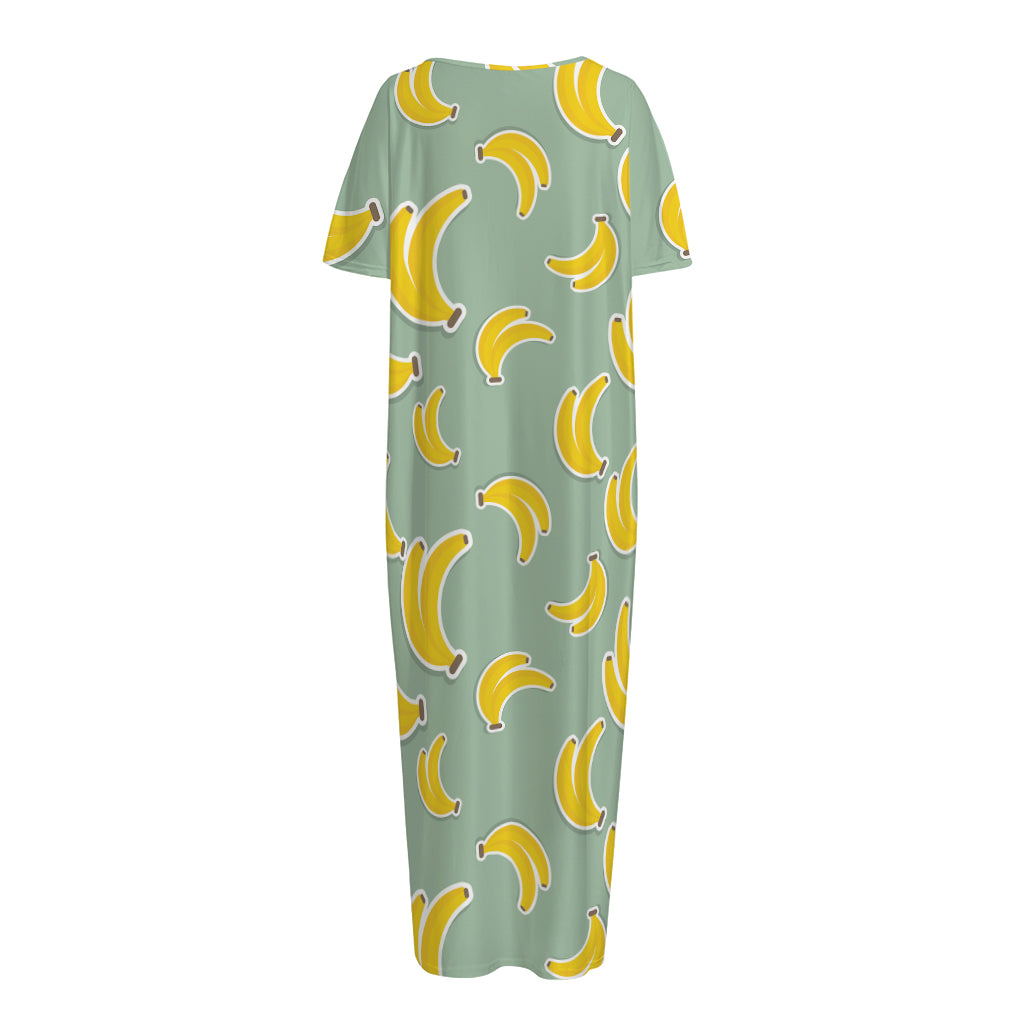 Cute Banana Pattern Print Short Sleeve Long Nightdress
