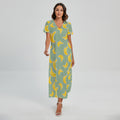 Cute Banana Pattern Print Short Sleeve Maxi Dress