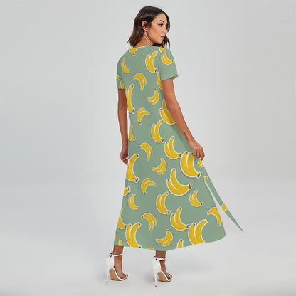 Cute Banana Pattern Print Short Sleeve Maxi Dress