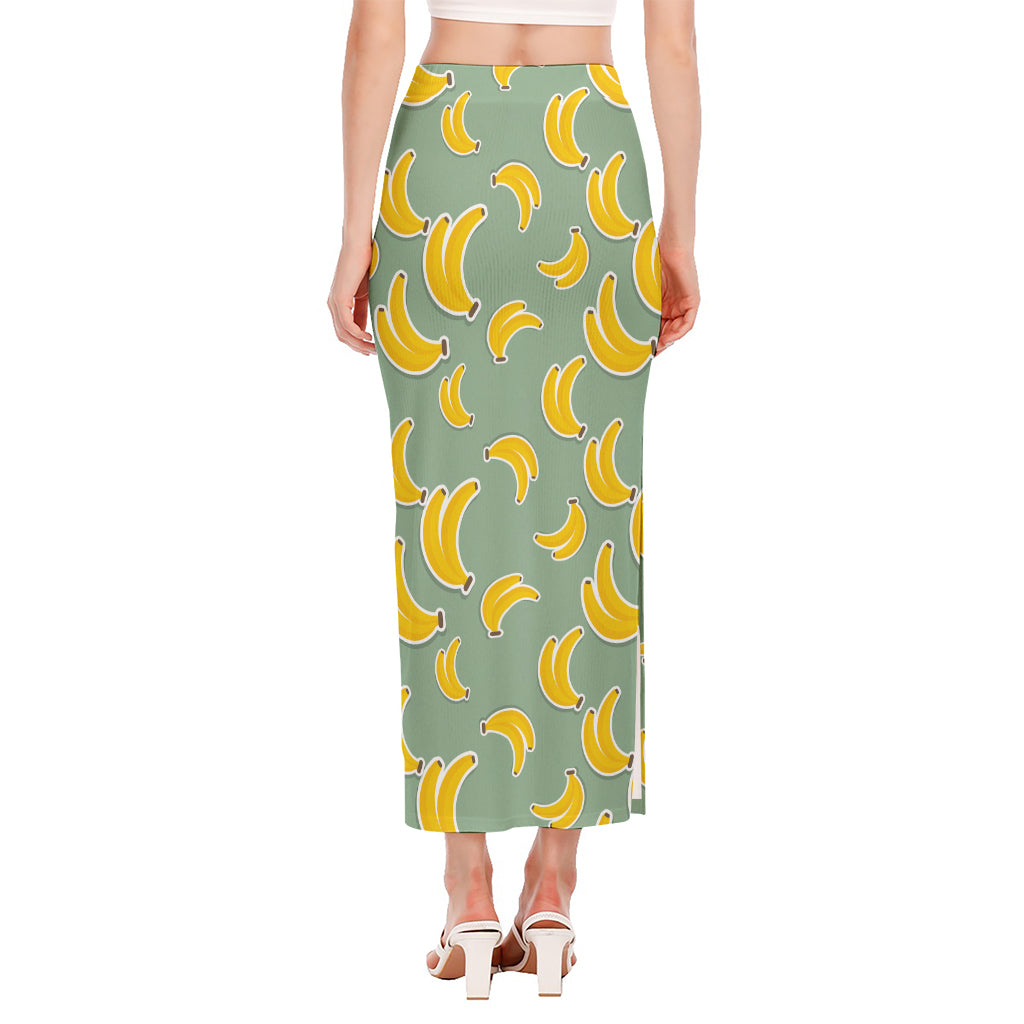 Cute Banana Pattern Print Side Slit Maxi Skirt