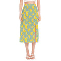 Cute Banana Pattern Print Side Slit Midi Skirt