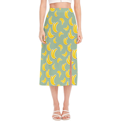 Cute Banana Pattern Print Side Slit Midi Skirt