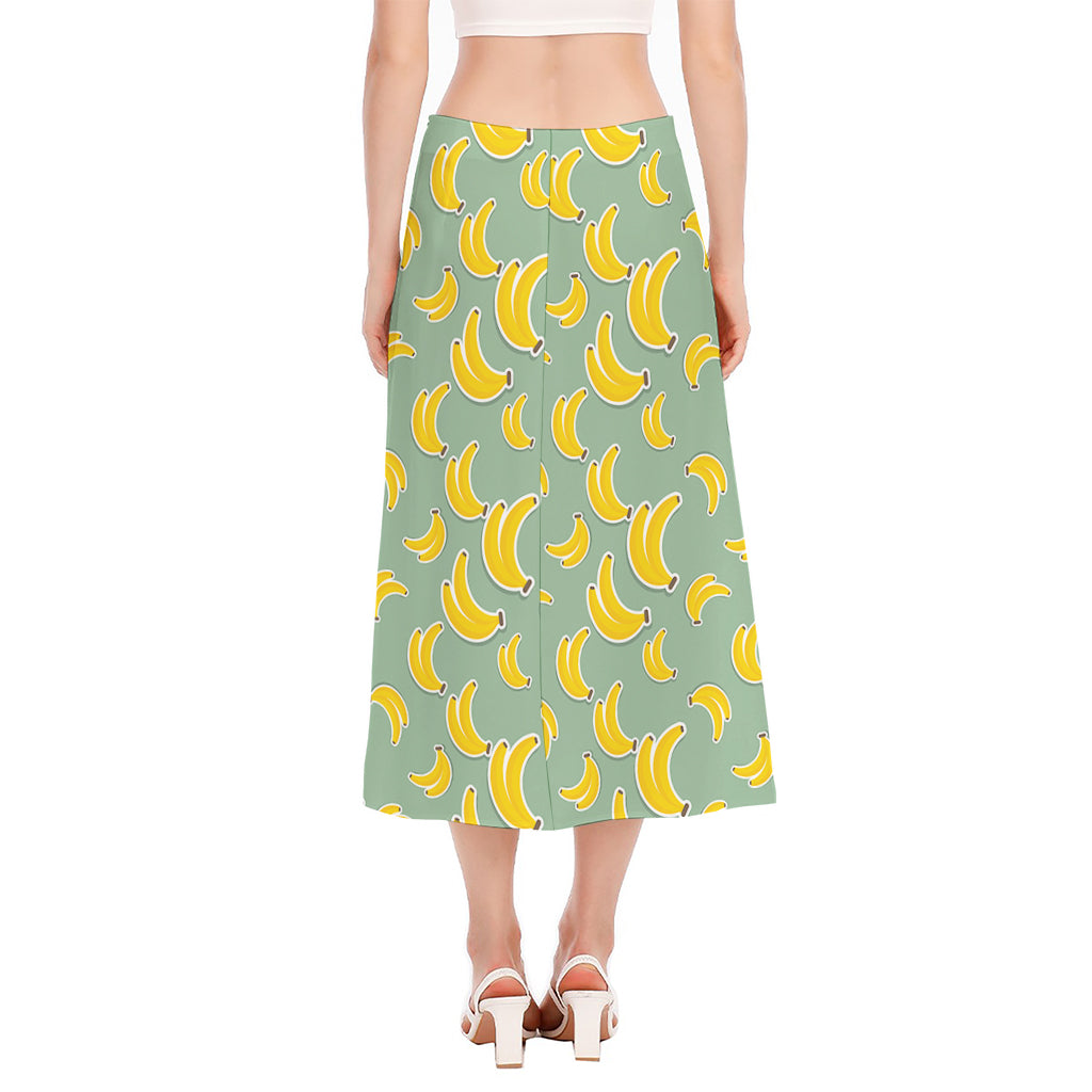Cute Banana Pattern Print Side Slit Midi Skirt