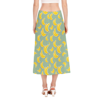 Cute Banana Pattern Print Side Slit Midi Skirt