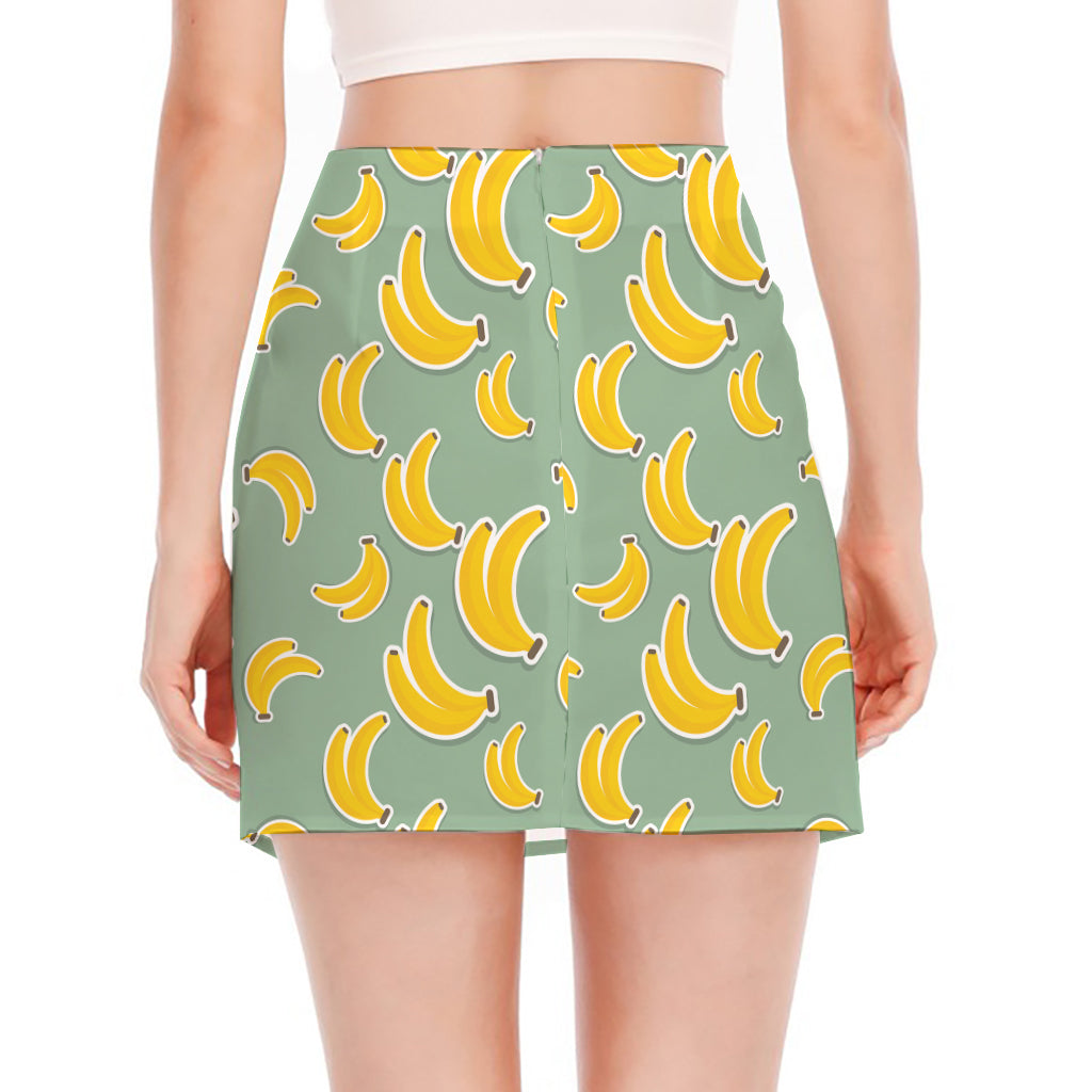 Cute Banana Pattern Print Side Slit Mini Skirt