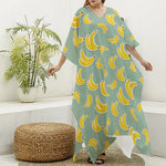 Cute Banana Pattern Print Silk V-Neck Kaftan Dress