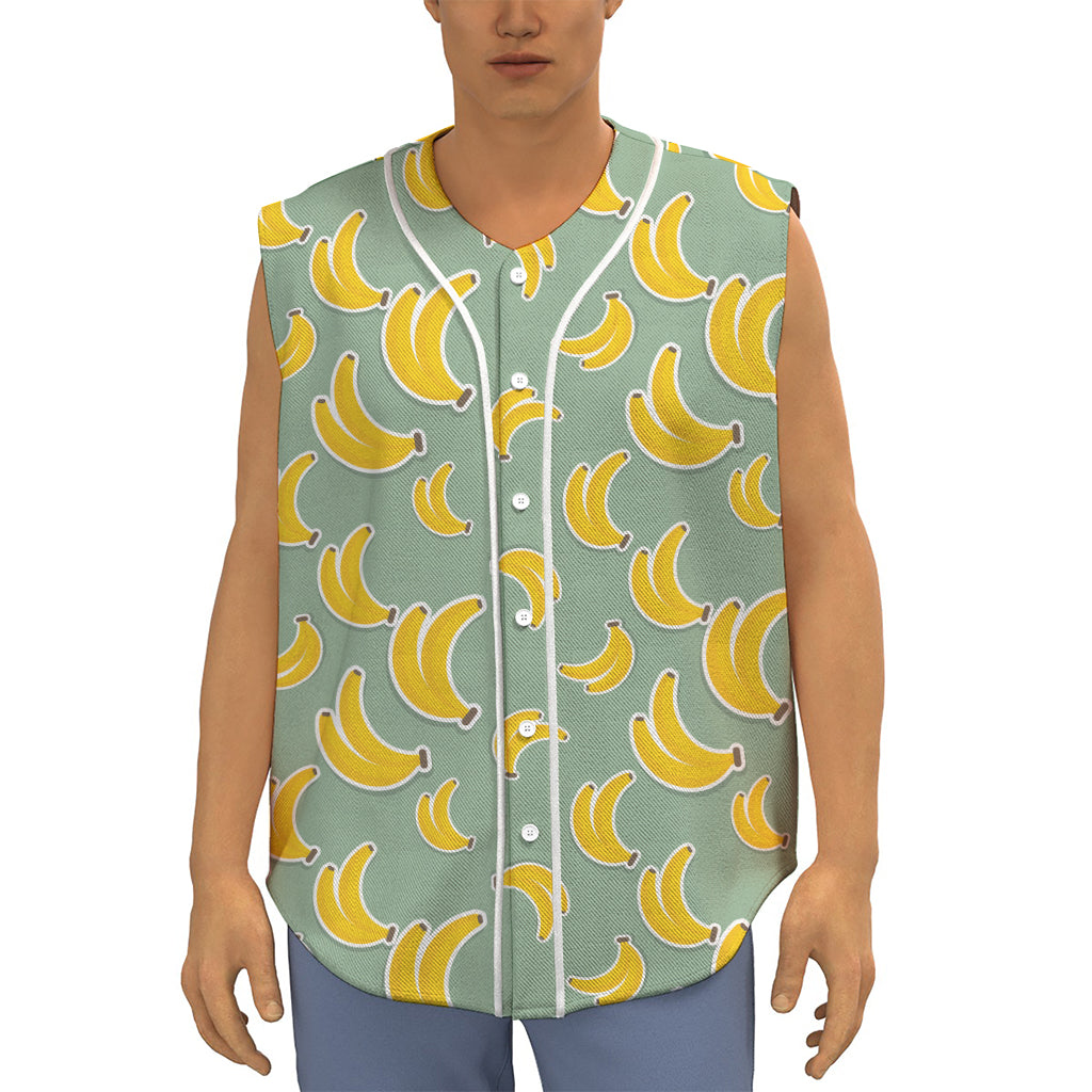 Cute Banana Pattern Print Sleeveless Baseball Jersey
