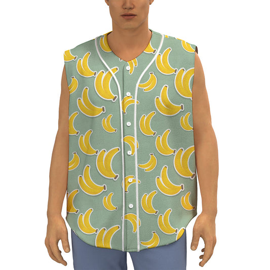 Cute Banana Pattern Print Sleeveless Baseball Jersey