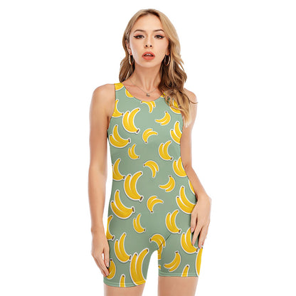 Cute Banana Pattern Print Sleeveless One Piece Swimsuit