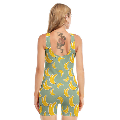 Cute Banana Pattern Print Sleeveless One Piece Swimsuit