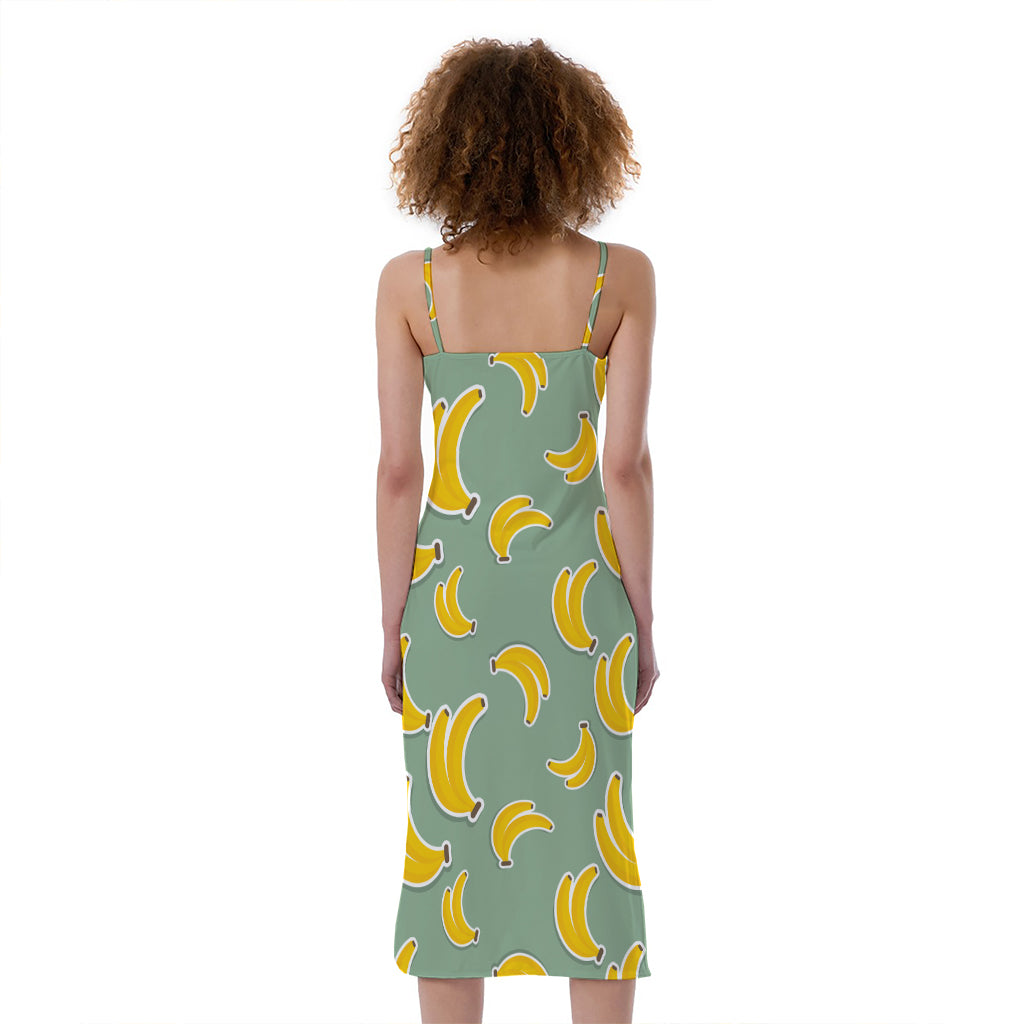 Cute Banana Pattern Print Slim Fit Midi Cami Dress