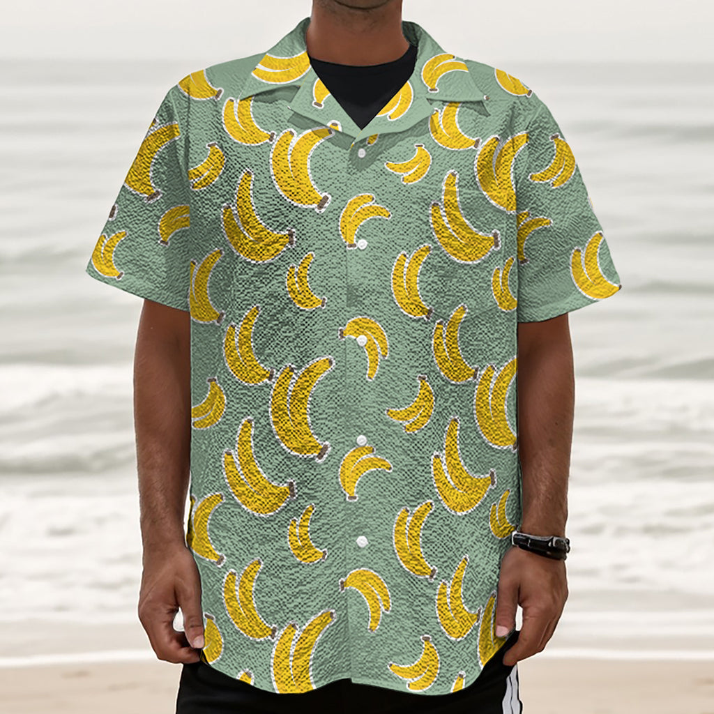 Cute Banana Pattern Print Textured Short Sleeve Shirt