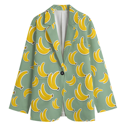 Cute Banana Pattern Print Women's Cotton Blazer